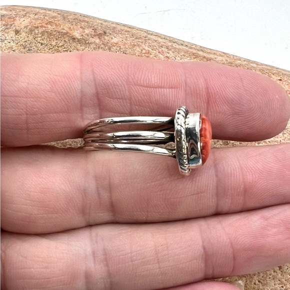 Navajo Native American Handmade Sterling Silver Spiny Oyster Heart Ring 7 - Picture 5 of 7
